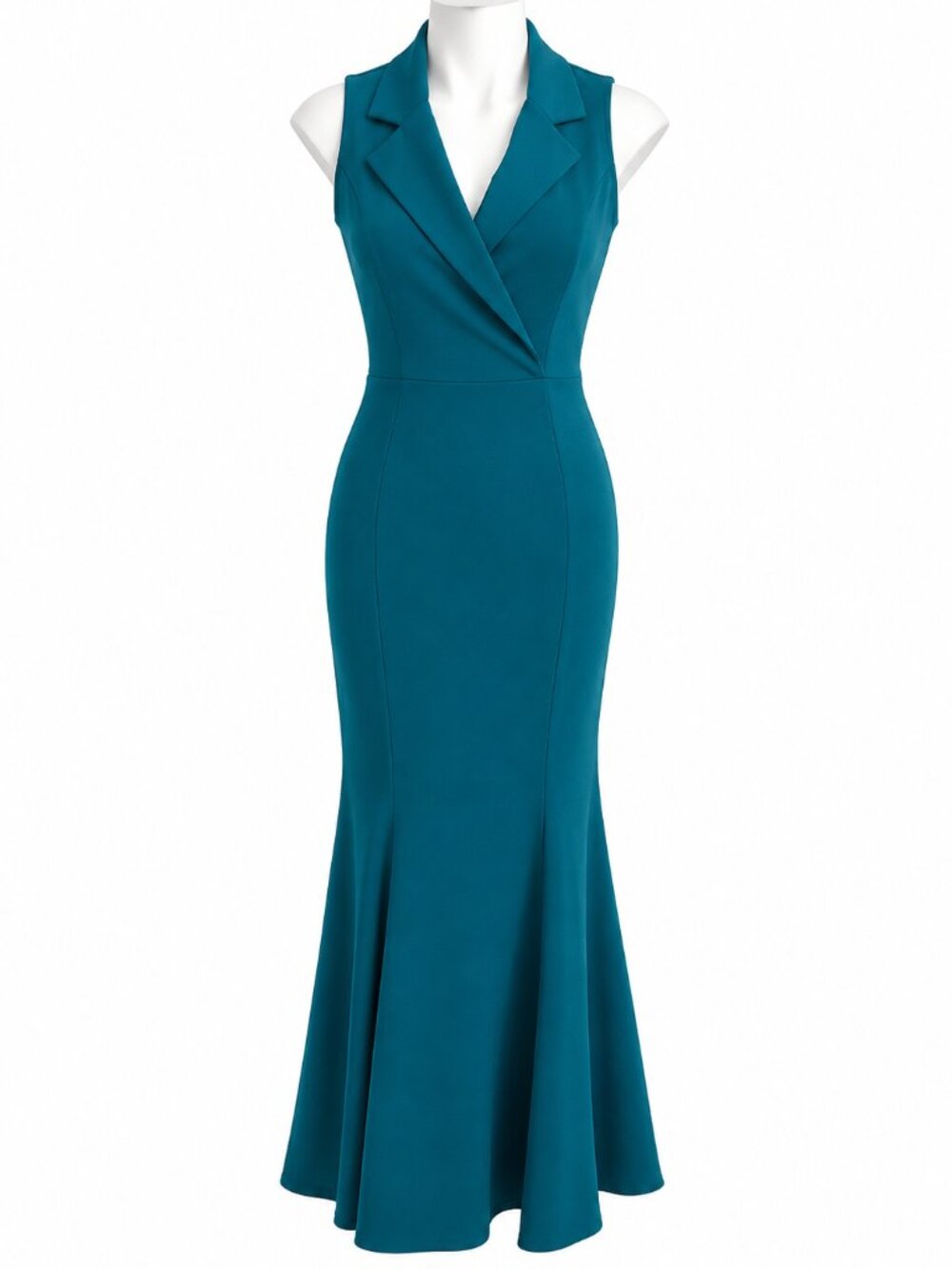 Small Sleeveless Mermaid Maxi Dress Notched Lapel V-Neck Elegant Formal Bodycon